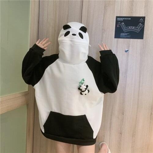 Oversized Hoodie Kawaii Panda Doll Embroidery Patchwork Pullovers Hoodies Couple Clothes Casual Hooded Sweatshirts Harajuku