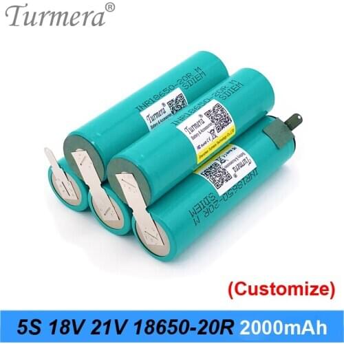 Turmera 5S 18V 21V INR18650-20RM 2000mAh 20A Battery Soldering Battery for 18V Screwdriver Shurika Shura and Vacuum Cleaner Use
