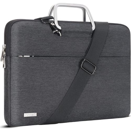 DOMISO Water Resistant Laptop Bag With Aluminum Handle Shoulder Strap Sleeve Carry Case 13 14 15.6 17.3 Inches Brown Grey