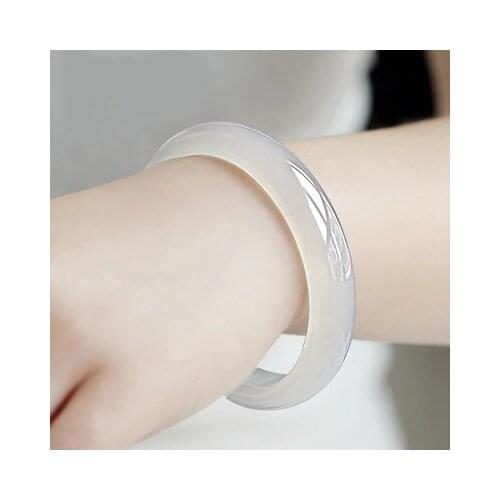 Zheru Jewelry Natural Agate Chalcedony Light 54-64mm Bracelet Elegant Princess Jewelry Best Gift for Mother and Girlfriend