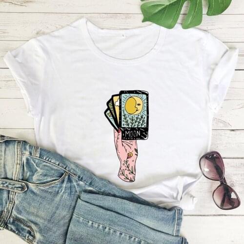 Witch MOON Cards T-Shirt Halloween Moon Shirt Funn Witch Tee Women Fashion Casual pure cotton Vintage Tee