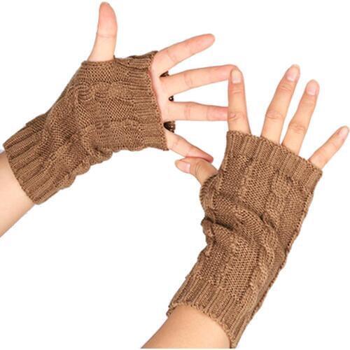 Women Solid Color Winter Gloves Half Finger Thumb Hole Gloves Gants Femme Knitted Wrist Arm Warmer Gloves