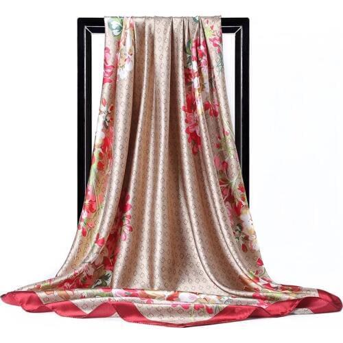 Women Silk Scarf Euro Green Square Head Scarves Wraps Luxury Brand Quality Female Foulard Satin Shawls and Wraps 90*90