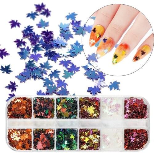 1 box of holographic nail polish glitter maple leaf butterfly snowflake round sequins autumn design nail decoration accessories