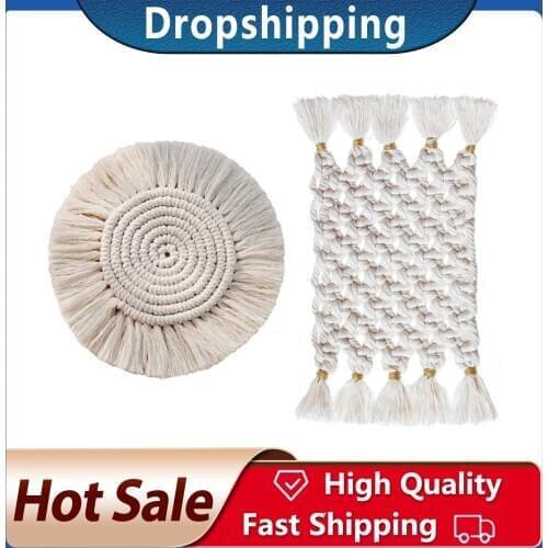 1pc Northern Europe Macrame Cup Pad Bohemia Tablecloth Table Mat Pure Handmade Cotton Braid Non-slip Insulation Mats For Kitchen
