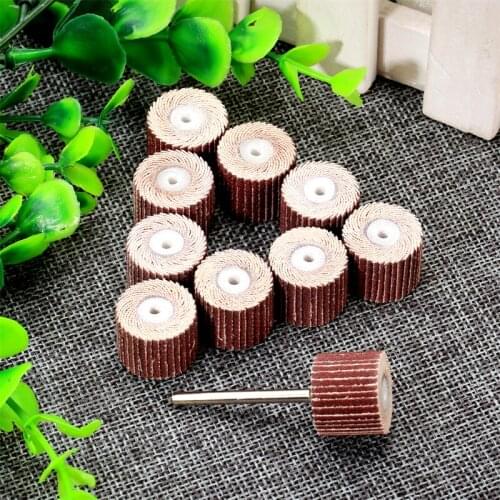 10Pcs Grit #240 Emery Cloth Trimming Buffing Grinding Sandpaper Sanding Flap Wheel Head with 1Pc 3mm Shank Mandrel Rotary Tools