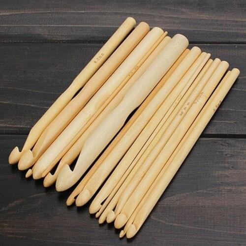 16pcs Bamboo Crochet Hook Set DIY Knitting Needles Handle Home Knitting Weave Yarn Crafts Knitting Tools Sewing Needle JU0090