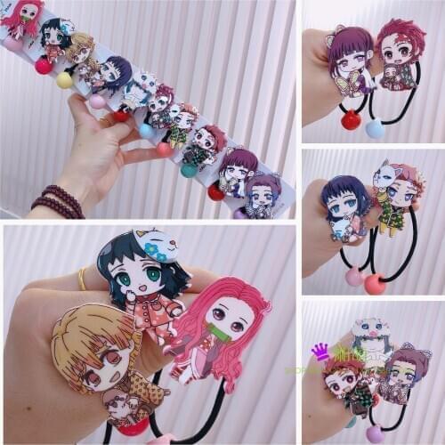 2020 Anime Cartoon Rubber Band Acrylic Girl Rubber Band Cosplay Demon Slayer Blade Rubber Band Girls headband