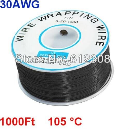30AWG 305m 1000Ft Black Wrap Wrapping Wire Cord Cable Soldering Tinned Plated Copper For Computer Electric Repair DIY