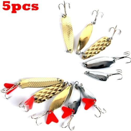 5pcs Metal 3-8g Fishing Lures Wobbler Spinner Bait Jig Spoon Artificial Bass Hard Sequin Paillette Metal Steel Hook Lures Tackle