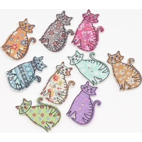 50pcs Mixed Cat 2Hole Wooden Buttons for Baby Children Clothing Sewing Botones Scrapbooking Crafts DIY Button Decoration 20x30mm