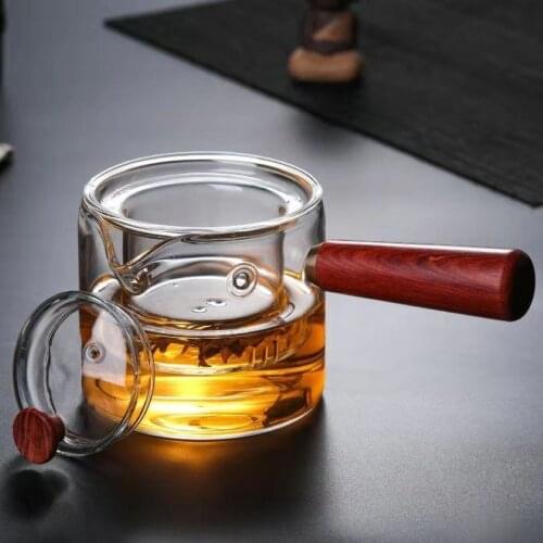 500Ml Glass Teapot With Infuser Liner Filter Glass Tea Maker With Wooden Handle Office Boil Tea Ware Set Teapot Kettle