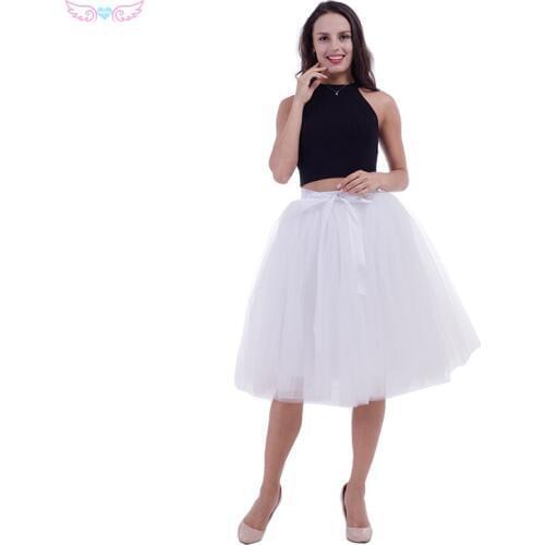 7 layers white 65cm Women White Princess Tulle Skirt Mid-Calf Junior Girls Lolita Cute Plus Size Petticoat faldas saia jupe