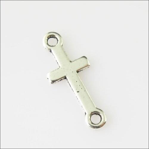 70 New Smooth Cross Connectors Tibetan Silver Tone Charms Pendants 8x20mm
