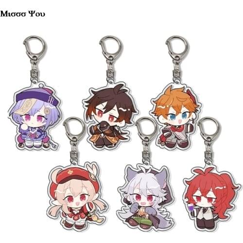 Anime Keychain Genshin Impact Venti Paimon Player Diluc Klee Man Key Chain for Womens Cute Bag Pendant Key Ring Gift