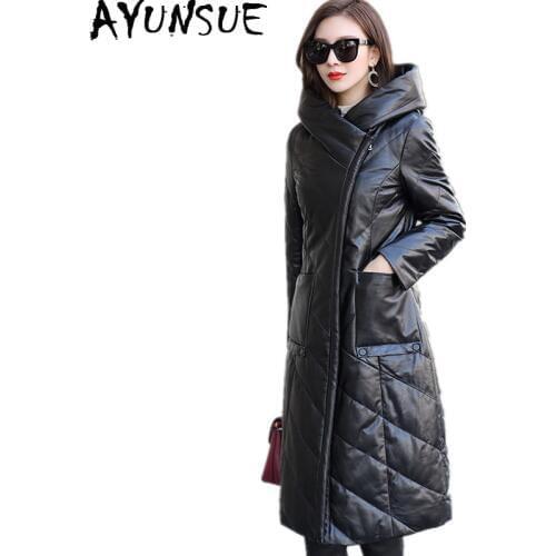AYUNSUE Natural Sheepskin Coat 2020 Casual Genuine Leather Jacket Women Long Warm Winter Down Jackets Hooded Plus Size B0302