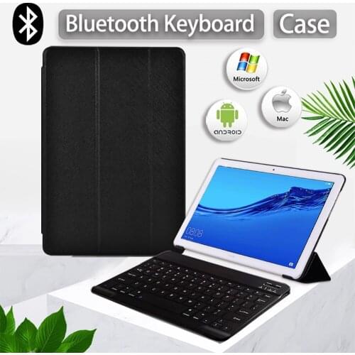 Case for Huawei MediaPad T3 10 9.6"/MediaPad T5 10 10.1" PU Leather Folding Stand Cover Tablet Case + Bluetooth Keyboard