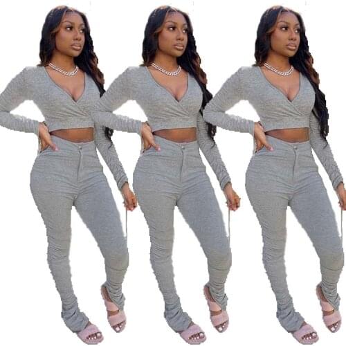 CQ028 European and American sexy womens fashion personality plus size suit nightclub V-neck pleated two-piece split