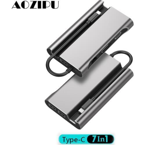 7-in-1 Aluminum USB Type-c Docking Station USB-C HUB To USB 3.0 HDMI VGA RJ45 PD Adapter for MacBook Samsung Galaxy S8/Note8