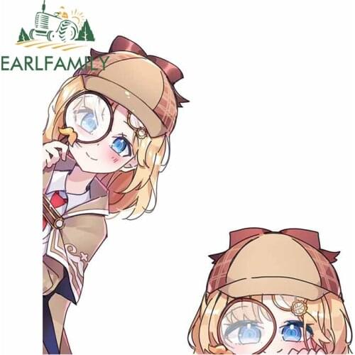 EARLFAMILY 13cm for Amelia Watson Hololive Car Stickers Anime Sunscreen Decals Creative Cute Windows Trunk Decor Car Goods