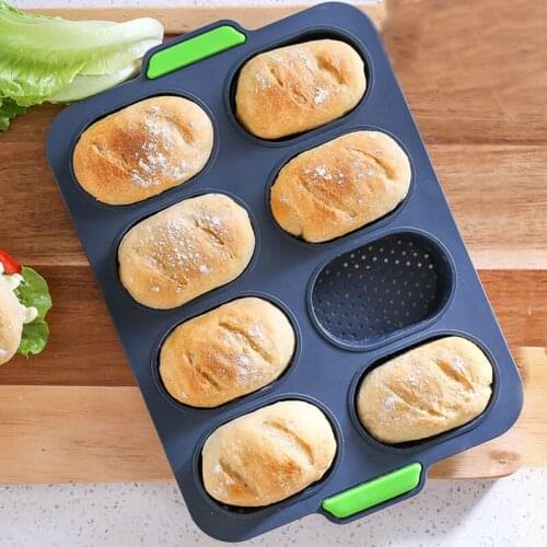 Food Grade Chocolate Cake Silicone 8 Grids French Bread Baking Non-Stick Household Baking Mold Muffin Pan Tray