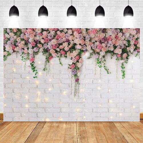 Yeele Birthday Backdrop Photocall White Brick Wall Flower Weeding Party Decor Photography Photographic Background Photo Studio