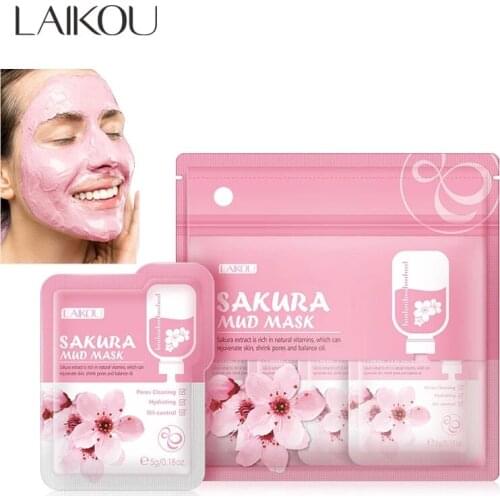 LAIKOU 12Pcs Japan Sakura Mud Face Mask Deep Cleaning Shrink Pores Hydrating Moisturize Oil Control Anti-Aging Face Care