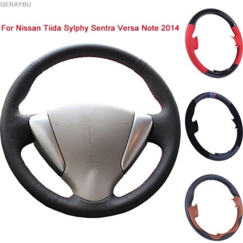GERAYBU Custom DIY Black Artificial Leather Hand-sewn Car Steering Wheel Cover For Nissan Tiida Sylphy Sentra Versa Note 2014