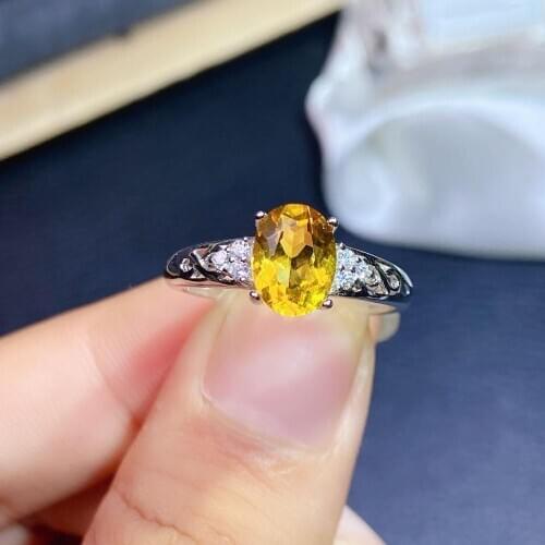 Uloveido Oval Cut Natural Citrine Ring, 6*8mm Citrine Gemstone, 925 Sterling Silver Rings Birthstone Jewelry for Women FJ200828