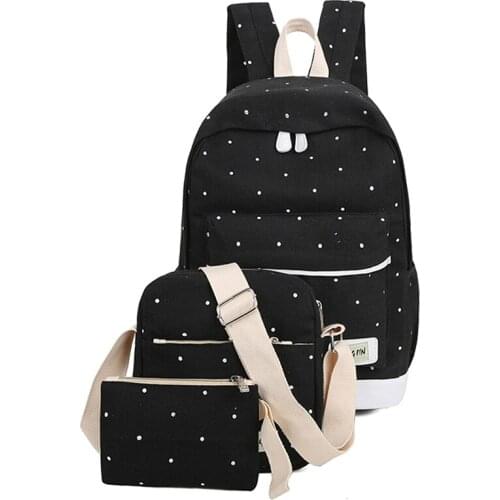 Hot Selling Fresh Canvas Women Backpack Big Girl Student Book Bag With Purse Laptop 3pcs Set Bag High Quality Ladies School Bag
