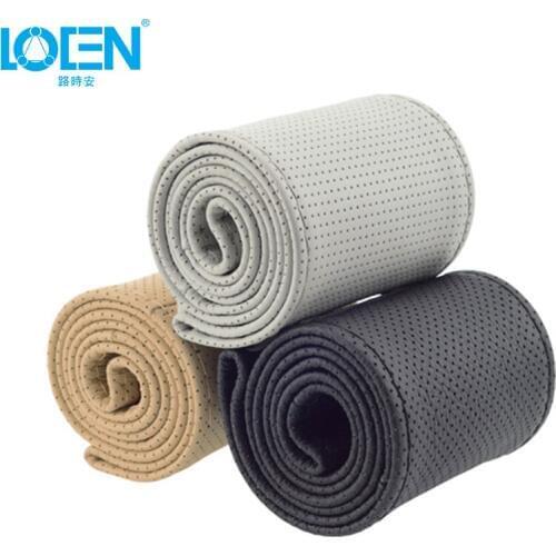 LOEN 1PC Leather Steering Wheel Cover Hand Sewn 38CM For BMW Toyota Hyundai Chevrolet Ford Honda Peugeot Lada Skoda Kia