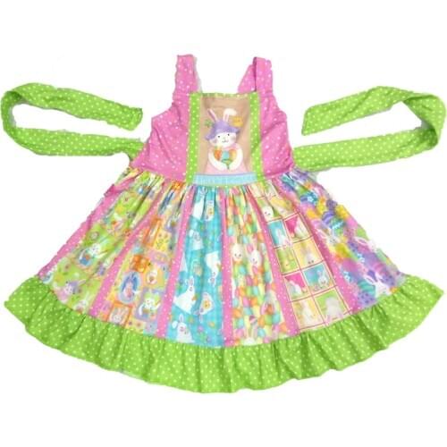 Fashion girl twirl dress with belt sweet girl cute rabbit pattern stitching frocks