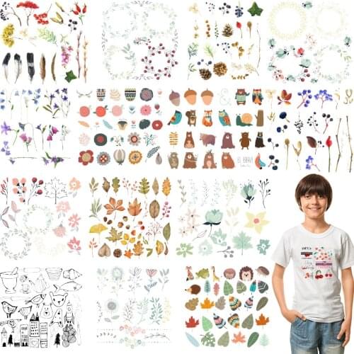 Cartoon plant flowers Stickers Heat Transfer PVC Patch Heat-sensitive patches Ironing stickers on Clothes DIY Appliques