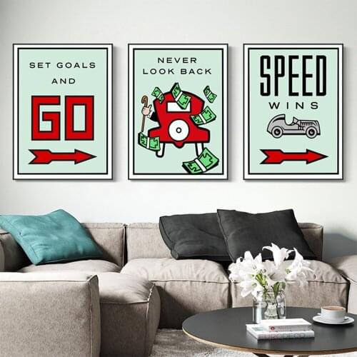 Wall Art Canvas Print Graffiti Paiting Quotes Picture Monopoly Money Hard Work Living Room Home Decor Poster No Frame