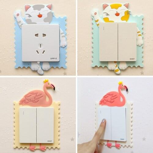 New Animal Flamingo Cover Cartoon Living Room Decor 3D Wall Silicone on-off Switch Luminous Light Switch Outlet Wall Sticker