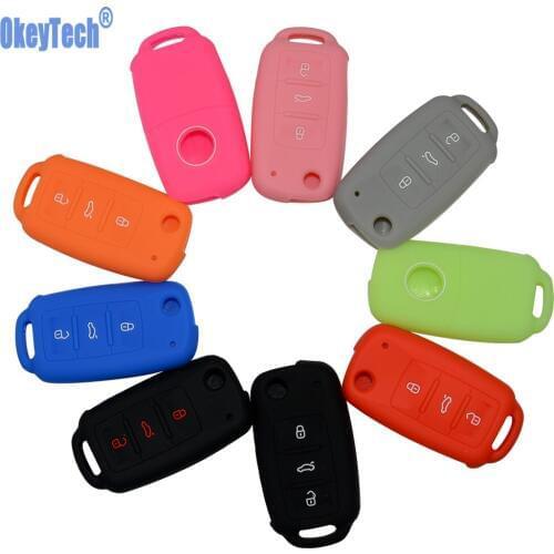 OkeyTech Silica Gel FOB Key Case Holder For Volkswagen VW GTI Jetta Golf 3 Buttons Flip Key Silicone Rubber Cover