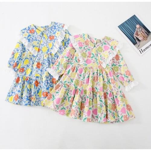 New 2021 Autumn Kids Clothes Girls Long Sleeve Big Lace Floral Dress Princess Children Dresses Baby Toddler Vestidos 12M-7Y