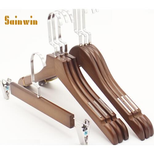 Sainwin 10pcs/lot adult child female slip-resistant solid wood hanger vintage wooden hangers for clothes rack (30pcs can LOGO)