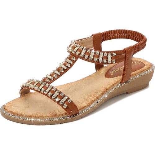 Fashion Summer Women Roma Slippers Sandals Female Rhinestone Decoration Shose Ladies Breathable Comfortable Flat Sandals hy486