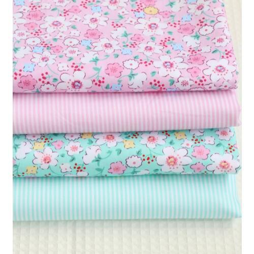 100% Cotton twill cloth fresh pink aqua floral stripe for DIY kids bedding apparel sheet handwork dress cushions decor fabrics