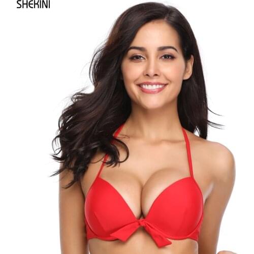 SHEKINI Womens Halter Tie Front Underwire Bikini Top Cute Swimsuit Hipster Swim top Swimwear Summer Beachwear