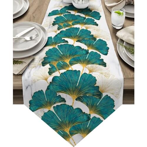 Ginkgo Biloba Marble Texture Table Runners for Wedding Party Decoration Coffee Table Decor Modern Table Runner