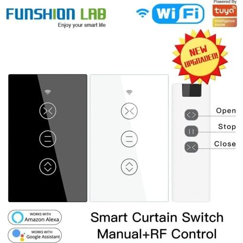 US WiFi RF433 Smart Touch Curtain Roller Blinds Motor Switch Tuya Smart Life App Remote Control Works with Alexa Google Home