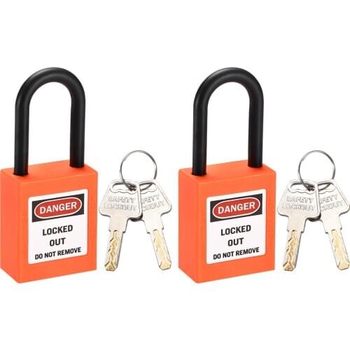 Uxcell 2 pcs Lockout Tagout Safety Padlock 1-1/2-inch Nylon Shackle Keyed Different Orange