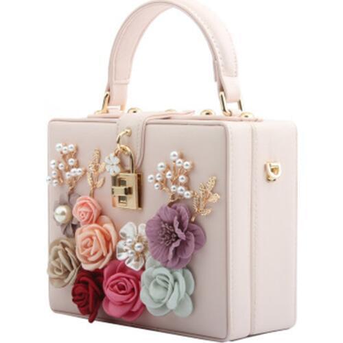 College wind handbag lock small box bag diamond flower portable small square bag shoulder slung chain dinner bag