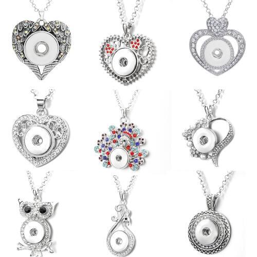 XH1950 LOVE owl peacock circle crystal 18mm snap button jewelry Sweater chain necklace & pendants DIY