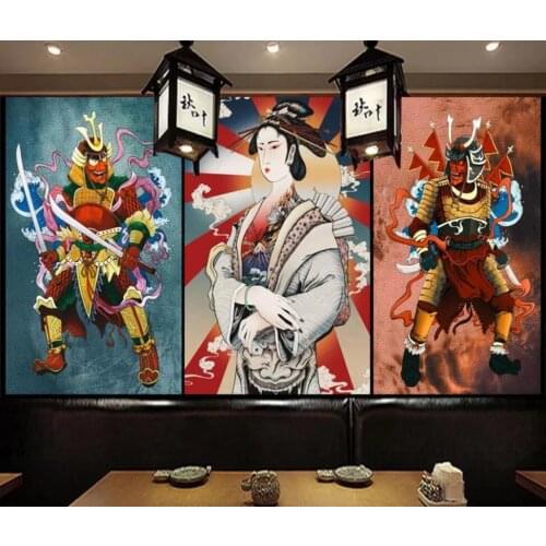 Japanese ukiyo-e painting prajna samurai dining room workwear background wall triplets decorative wallpaper murals