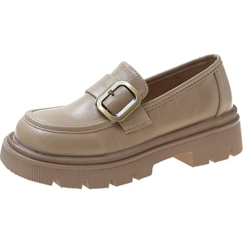 2021 Spring Women Shoes Thick-soled Single Shoes Color Matching Loafers Small Leather Shoes Increase Womens Shoes High Heels