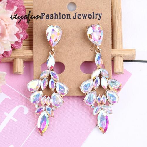 Veyofun Luxury Hollow out Crystal Dangle Earrings for Women 2019 Fashion Drop Earrings Jewelry