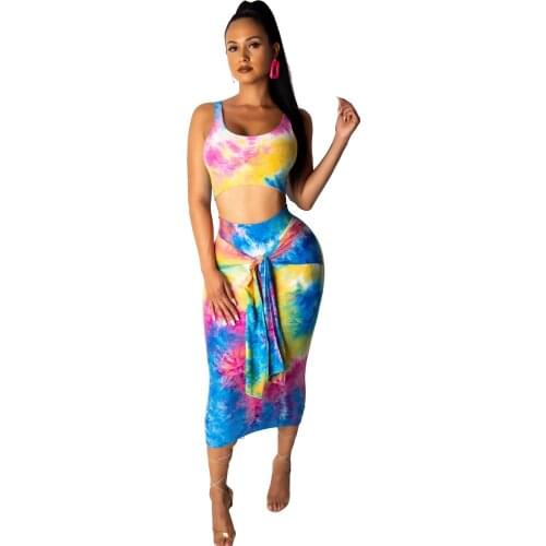 S-XL Sexy Sundress Tie Dye Dresses for Women Two Piece Outfits Summer Long Boho Print Beach Dresses